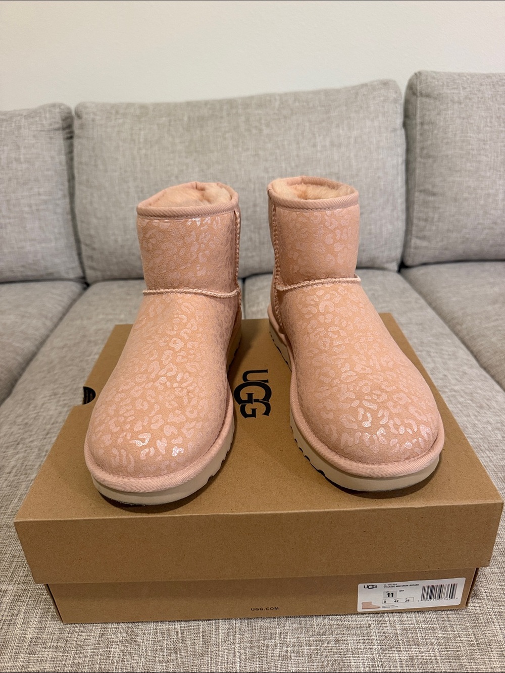 UGG Classic Mini Leopard Booties- Snow Leopard Blush Pink